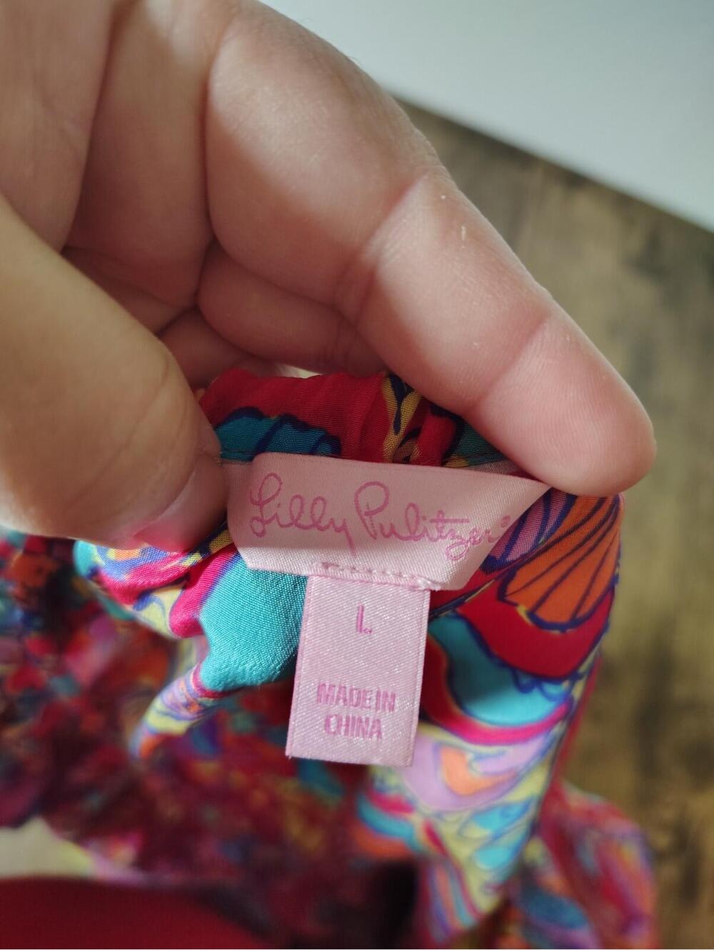 Lily Pulitzer Sz L Women Blouse Multicolor floral long Sleeve 100% Silk Boho - Picture 5 of 9